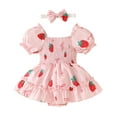 thumbnail image 1 of Toddler Romper Girls Short Sleeve Ruffles Strawberry Prints Romper Bodysuits Dress Onesies Girl Red 9 Months-12 Months, 1 of 6