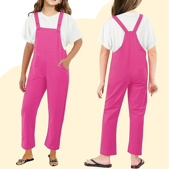 Toddler Romper Jumpsuit Kids Casual Sleeveless Overalls Girls Loose Rompers with Pockets Pink Jumpsuit Girl Summer Clothes Size 2-3 Years
