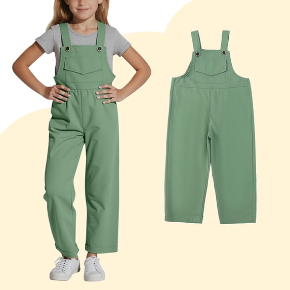 Toddler Romper Jumpsuit Kids Casual Sleeveless Overalls Girls Overalls with Pockets Green Jumpsuit Summer Clothes for Kids 2-3 Years