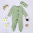 thumbnail image 1 of Toddler Romper Baby Girls Spring Fall Solid Knit Ruffle Footies Romper Jumpsuit with Headband Outfit Baby Rompers Girl Light Green 0 Months-3 Months, 1 of 7