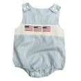 thumbnail image 1 of Toddler Romper Summer Independence Day Flag Embroidered Sleeveless Comfort Breathable Bodysuits Romper for Baby Baby Boy Bubble Romper Sky Blue 12 Months-18 Months, 1 of 2