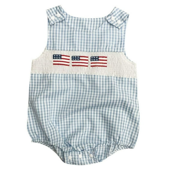 Toddler Romper Summer Independence Day Flag Embroidered Sleeveless Comfort Breathable Bodysuits Romper for Baby Baby Boy Bubble Romper Sky Blue 12 Months-18 Months