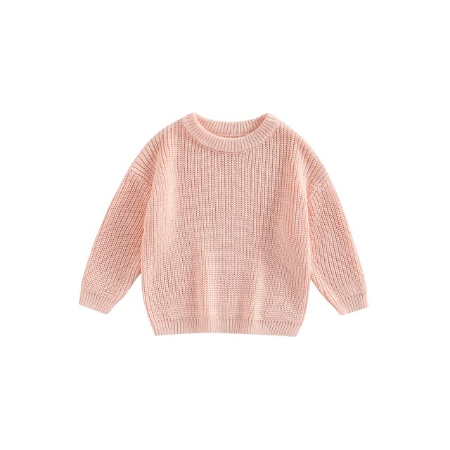 Toddler Round Neck Sweaters, Long Sleeve Solid Color Knitted Pullovers