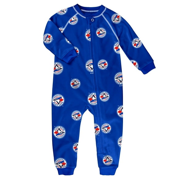 Toddler Royal Toronto Blue Jays Allover Print Raglan Full-Zip Sleeper