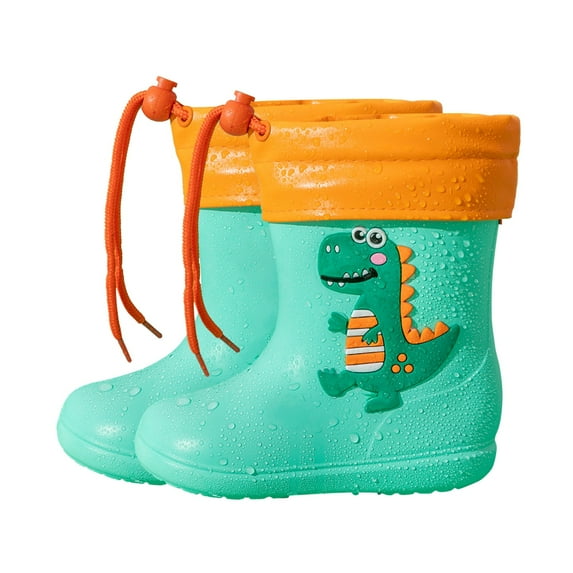 Toddler Rubber Boots Adjustable Kids Toddler Dinosaur Rain Boots Lightweight Non Sole Rubber Garden Boots with Drawstring Closure Boy Rain Boots Light Green 5.5 Years-6 Years
