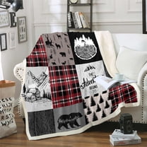 Rustic Cabin Sherpa Blanket, Farmhouse Deer Bear Fleece Blanket Throw Size Country Lodge Camping Throw Blanket Hunting Wild Animal Retro Buffalo Plush Bed Blanket Teenage, Brown