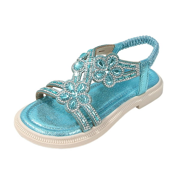 Toddler Sandals Girl Kids Toddler Girl Adjustable Sandals with Sparkle Design Bohemian Princess Beach Shoes Baby Sandals Blue 5.5 Years-6 Years