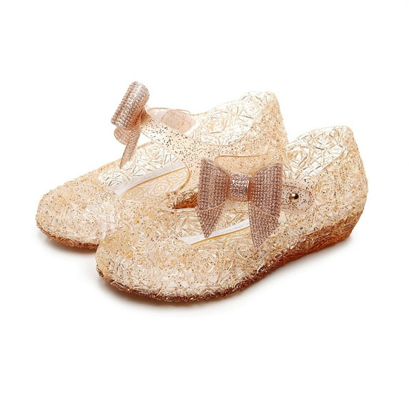 Toddler Sandals Girl Toddler Kids Girls Summer Jelly Shoes Sandals Child Glitter Sandals with Bow Baby Sandals Gold 4.5 Years-5 Years