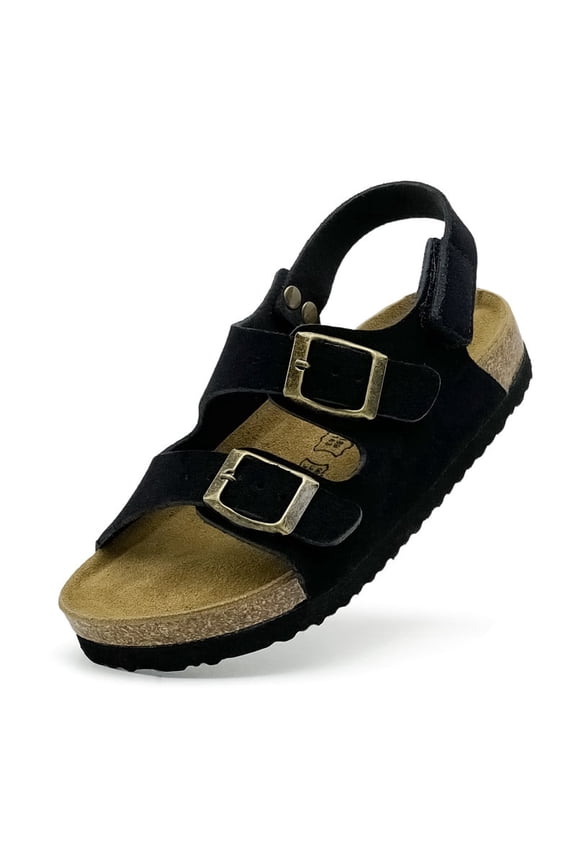 Toddler Sandals Girls Boys Cork Footbed Sandals Kids Adjustable Buckle Slippers Slip-On Open Toe Casual Flat Shoes for Indoor Outdoor
