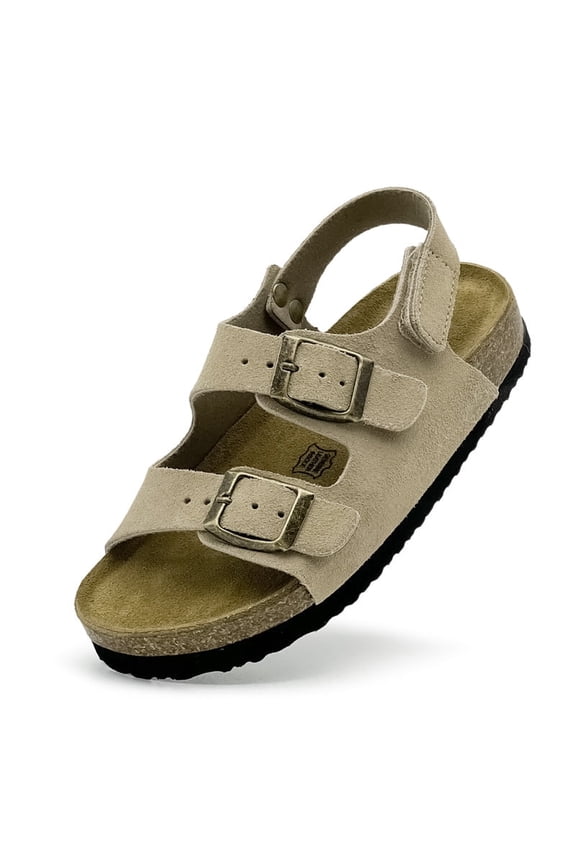Toddler Sandals Girls Boys Cork Footbed Sandals Kids Adjustable Buckle Slippers Slip-On Open Toe Casual Flat Shoes for Indoor Outdoor