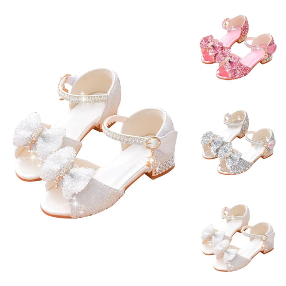 Toddler Sandals for Girl, Casual Summer Shoes with Soft Bottom, Breathable Non- High Heel Rhinestone Bow Kids Fashion Princess Shoes
