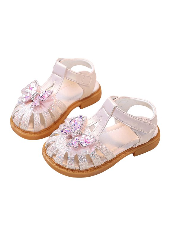 Toddler Sandals with Rhinestone Bow Summer Casual Beach Shoes for Girls Lightweight Non Slip Soft Sole Dress Shoes Pink 7 Toddler