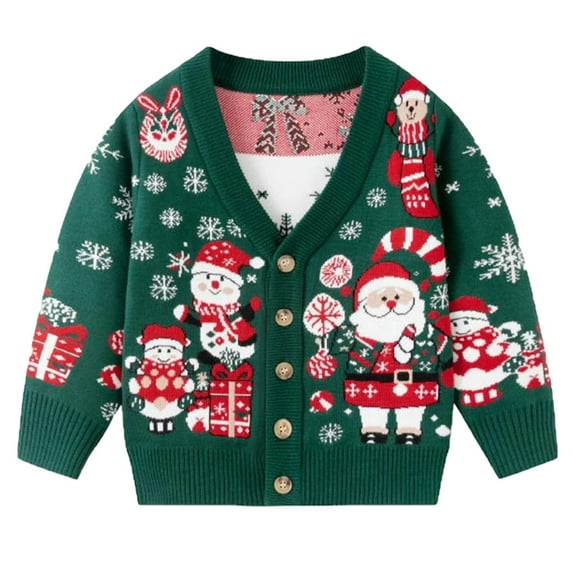 Toddler Santa Knit Cardigan Sweater Coat Boys Kids Cozy Soft Warm Holiday Party