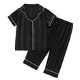 thumbnail image 1 of Toddler Satin PJS Short Sleeve Button Down Sleepwear with Pants Toddler Summer Pajamas Preppy Stuff for Girls 3T, 1 of 5