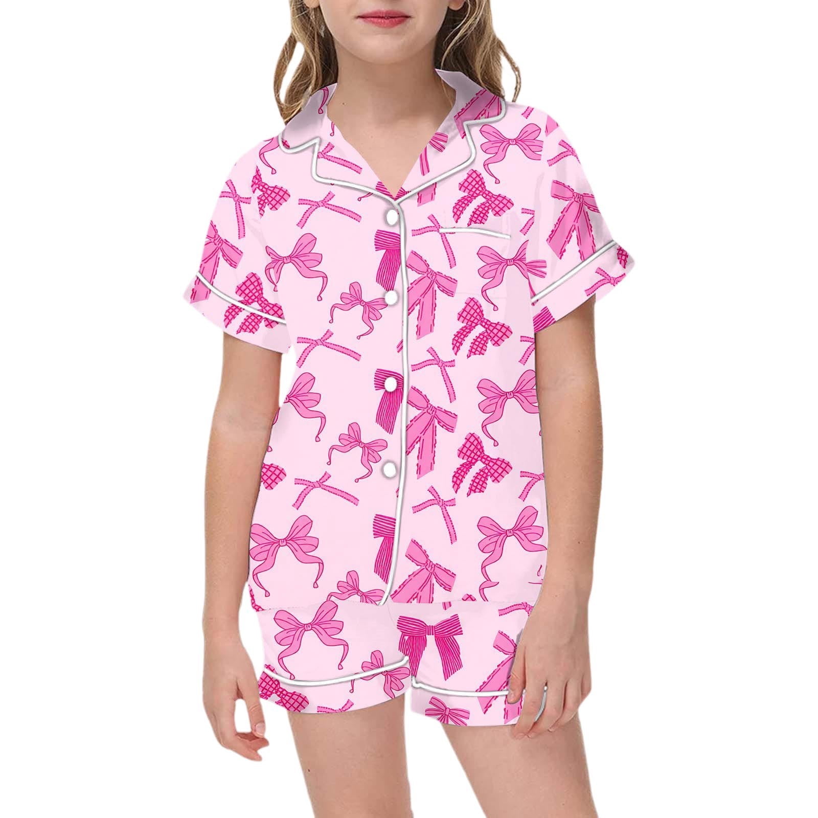 Toddler Satin Pajama Set Valentines Day Pajama Short Sleeve Bow Button Down Loungewear Little Girl Pajamas 2-3 Years