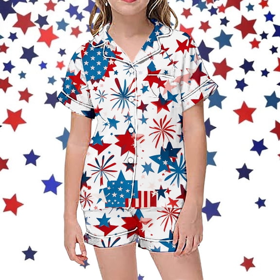 Toddler Satin Pajamas For Girl Flag Button Down Homewear Set Pjs Sleepwear Outfits Christmas Pjs Girls 2-3 Years