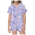 thumbnail image 1 of Toddler Satin Pajamas Girls Boys Butterfly Printed Button Down Sleepwear With Shorts 2PCS Summer Kids Pajamas Nightgown Girls Pajamas 3-4T, 1 of 3