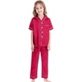 thumbnail image 1 of Toddler Satin Pajamas Girls Boys Solid Printed Button Down Sleepwear With Pants 2PCS Summer Toddler Girl Sleepwear Pjs For Girls Size 3-4T, 1 of 5