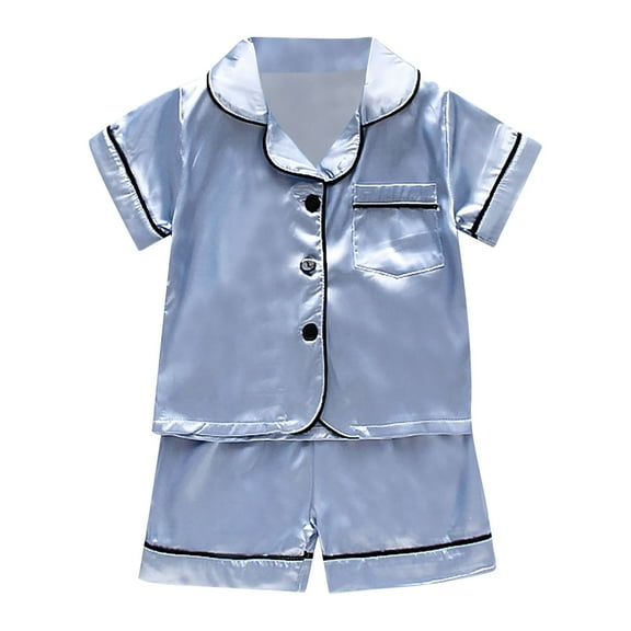 Toddler Satin PJS Short Sleeve Button-Down Top Shorts Set Girls Summer Pajamas Clothes for Girls 3T