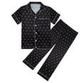 thumbnail image 1 of Toddler Satin Pajamas Girls Boys Cartoon Printed Button Down Sleepwear With Pants 2PCS Summer Silk Pajamas Outfits Girls Pjs Size 4-5T, 1 of 8