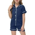thumbnail image 1 of Toddler Satin Pajamas Girls Boys Solid Printed Button Down Tops With Shorts 2PCS Summer Silk Pajamas Outfits Girls Pajamas Size 4-5T, 1 of 5