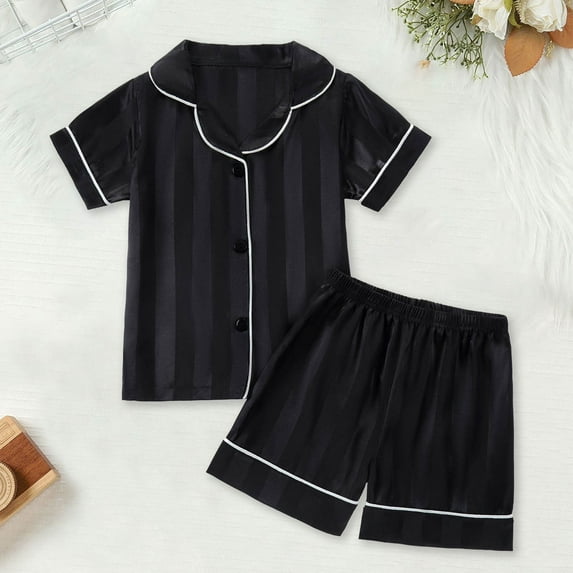 Toddler Satin Pajamas Kids Girls Boys Short Sleeve Button Down Top Shorts Girls Summer Clothes Toddler Girl Pajamas 2T