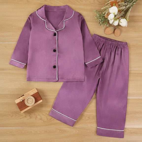 Toddler Satin Pajamas Solid Girls Button Down Pajamas Set Silk Pajamas Outfits Tween Pajamas 2-3 Years