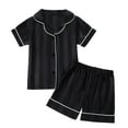 thumbnail image 1 of Toddler Satin Pajamas for Girls Boys Short Sleeve Button Down Loungewear with Shorts Girls Summer Clothes Girls PJS Size 2T, 1 of 5