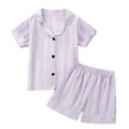 thumbnail image 1 of Toddler Satin Pajamas for Girls Boys Short Sleeve Button Down Nightwear with Shorts Summer Outfits for Girls Clothes for Girls 2T, 1 of 5
