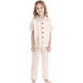 thumbnail image 1 of Toddler Satin Pajamas for Girls Boys Short Sleeve Button Down Top Pants Set Girls Summer Pajamas Toddler Girl Pajamas 3T, 1 of 4