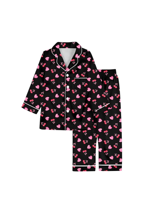 Toddler Satin Pjs for Girls Valentines Pjs Long Sleeve Heart Button Down Sleep Shirt Kids Pajamas Girls 3-4 Years