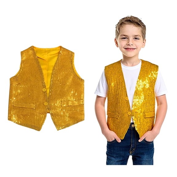 Toddler Sequin Vest Kids Sleeveless Gold Vest Shiny Vest Kids Hop Jazz Modern Dance Dance Performance 1-3 Years