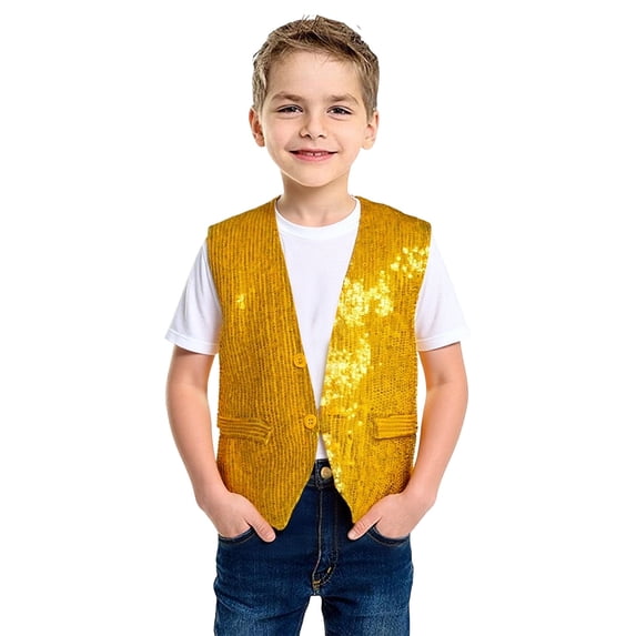 Toddler Sequin Vest for Kids Shiny Dance Vest Sleeveless Gold Vest Jazz Hop Disco Party Dance Performance Undershirt 1-3 Years