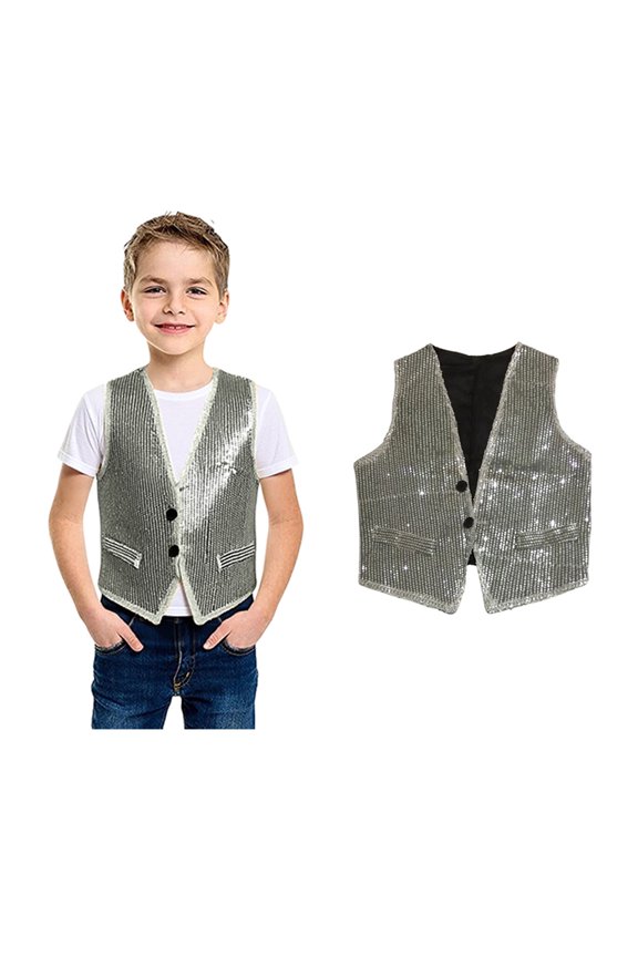 Toddler Sequin Vest for Kids Sleeveless Silver Vest Sparkly Vest Hip Hop Jazz Dance Party Party Stage Performance Jacket Vest 1-3 Years