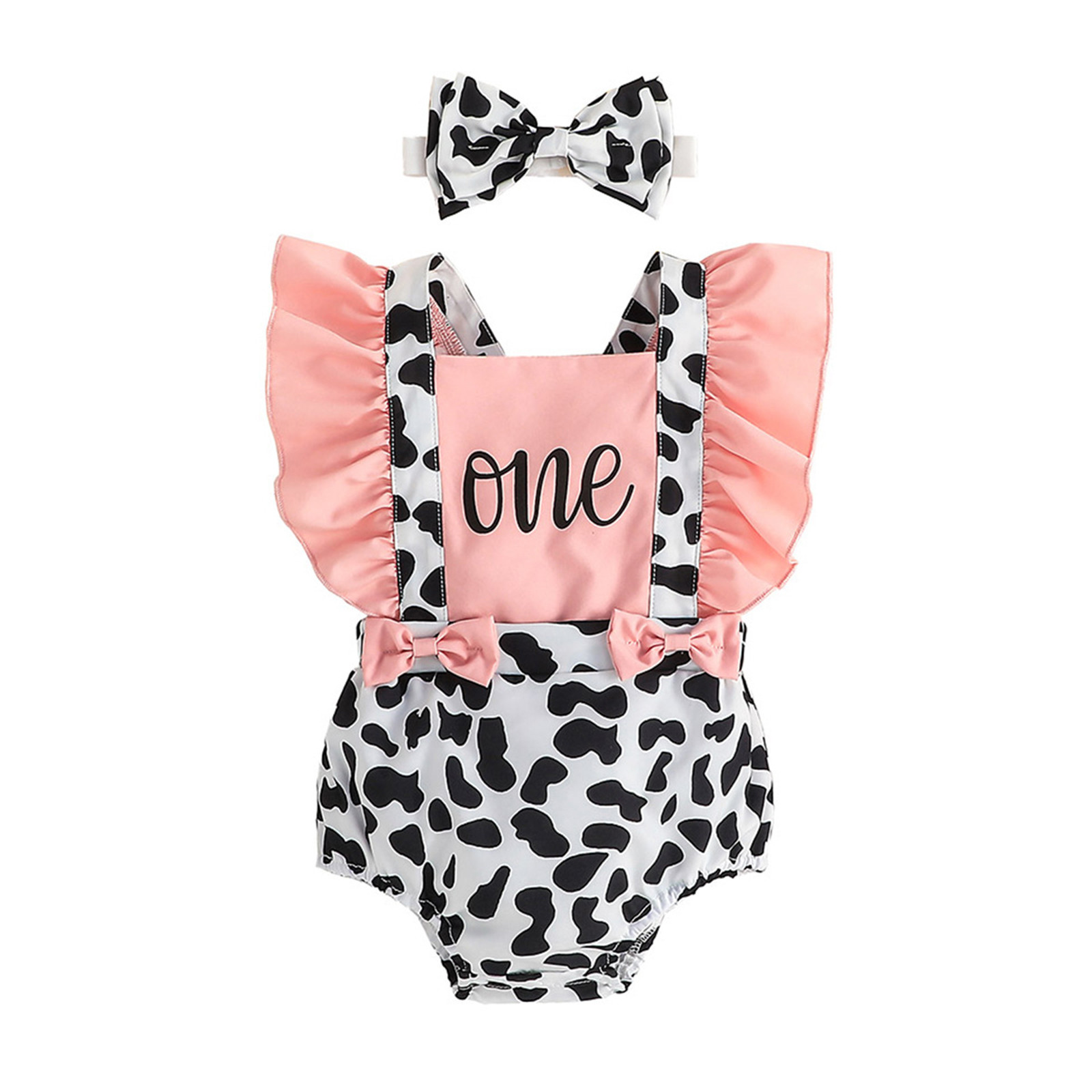 Toddler Shirt 5T Girls Fly Sleeve Cow Prints Ruffles Backless Rompers