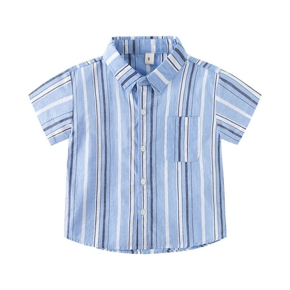 Toddler Shirt Boy Striped Print Short Sleeve T Shirt Top Button Down Casual Summer Tops T-Shirt Boys & Girls Shirts Blue,18-24 Months