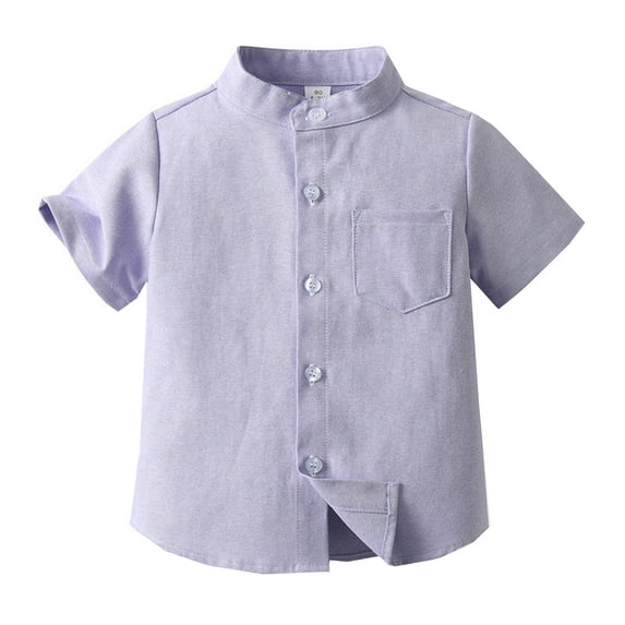 Toddler Shirt Boys 2T Spring Summer Boys Short Sleeved Shirt Solid Color Single Cotton Cardigan Children's Shirt Kids Summer Clothing 10-11 Years