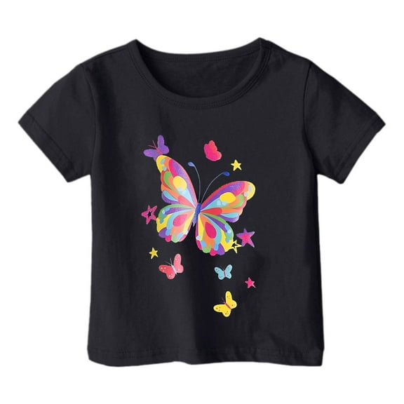 Toddler Shirt Girls 3t Cartoon Print Short-Sleeve T-Shirt Crew Neck Fashion Casual Preppy Shirt Girls' Tops, Tees & Blouses 6-7 Years,Black