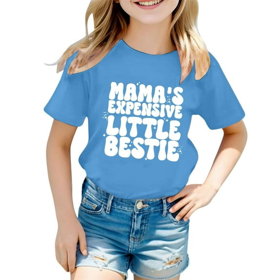 Toddler Shirts For Girls Letter Girls Short Sleeve Tops Round Neck Girl Summer Clothes 2-3 Years Girls Shirts Cute Girl Clothing