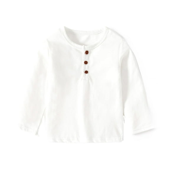 Toddler T Shirts For Solid color White Long Sleeve Shirt Basic Crewneck Cottom Boy Shirt Boy Shirts Size 18-24 Months Cute Boy Girl Clothing