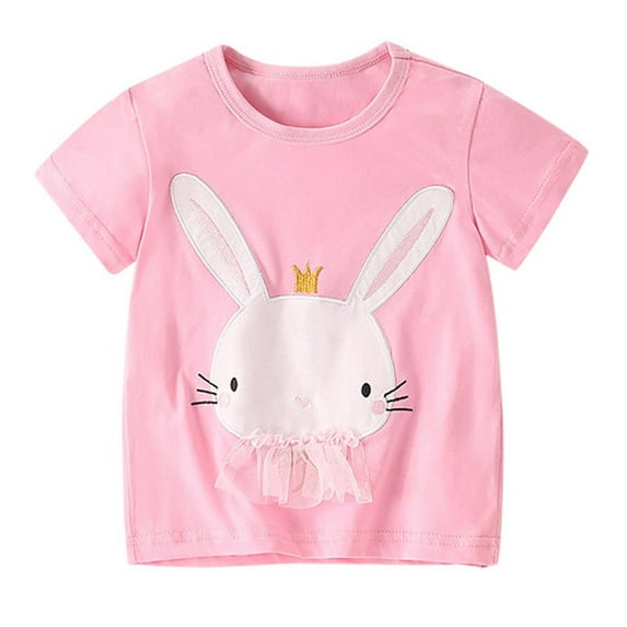 Toddler Shirts Kids Short Sleeve Shirt Bunny Print Cute Summer Tops Tees Graphic Baby Girl' Tops Pink 18 Months-24 Months
