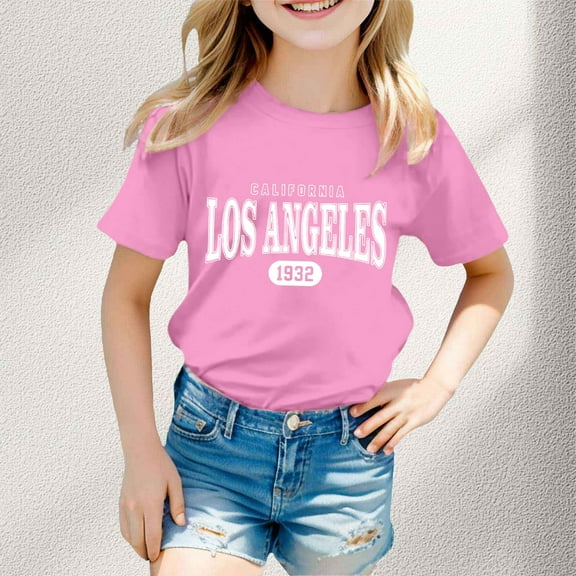 Toddler Shirts Letter Printed Crewneck Short Sleeve Casual Summer Tshirts Graphic Shirts for Girls 2-3 Years