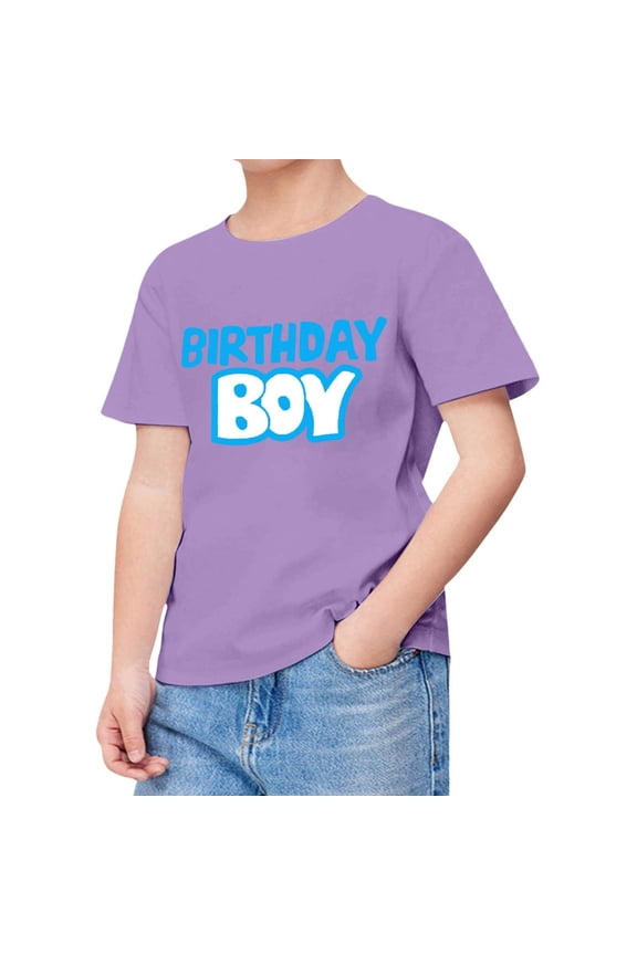 Toddler Shirts For Teen Kids Boy Child Short Sleeve Happy Brithday Prints T Shirt Trendy Boy Fans Present Tops Top Boys Age 8-12 Kids Shirts T4 Things for Teenage Boys Tee 1-2 Years Purple