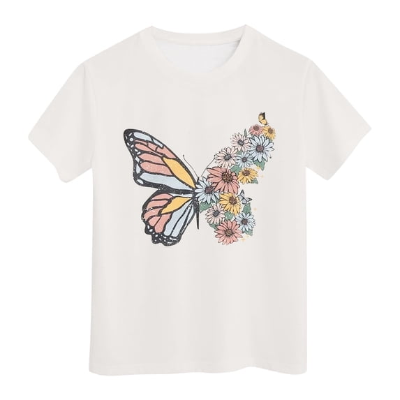 Toddler Shirts for Girls 2t Crew Neck Short Sleeve T Shirt Top Letter Graphic Print Everyday Preppy Shirt Toddler Clothes for Girls White,4-5Y