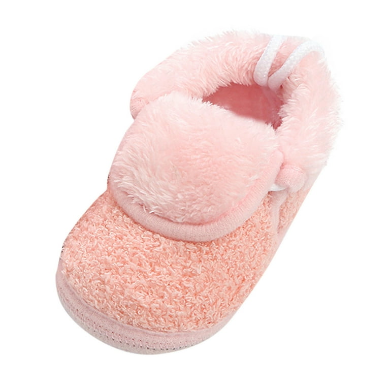 Toddler Shoes Baby Solid Color Cotton Shoes Feece Warm Short Boots Shoes Non Breathable Boots Baby Shoes Pink 6