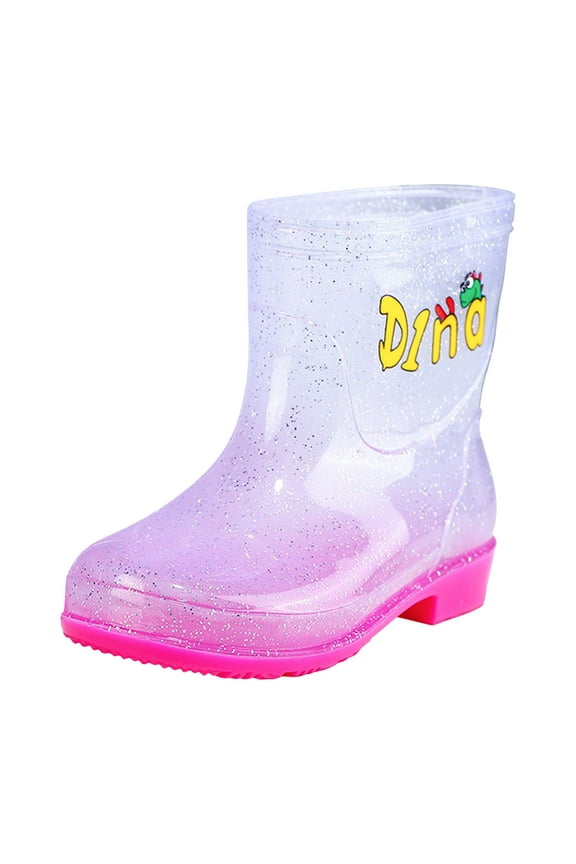 Toddler Shoes Children Boots Fashion Flat Mid Tube Rain Boots Fashion Soft Bottom Cartoon Transparent Outdoor Rain Boots Daily Leisure Versatile