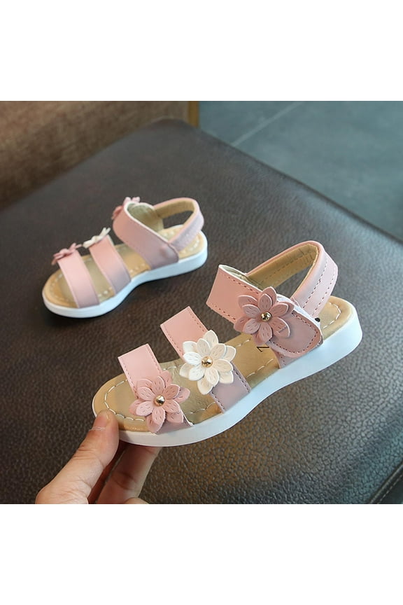 Toddler Shoes Clearance Children Girls Sandals Princess Open-toed Soft Bottom Flowers Roman Beach Shoes,Pink Sandals For Kids Size 6.5 M