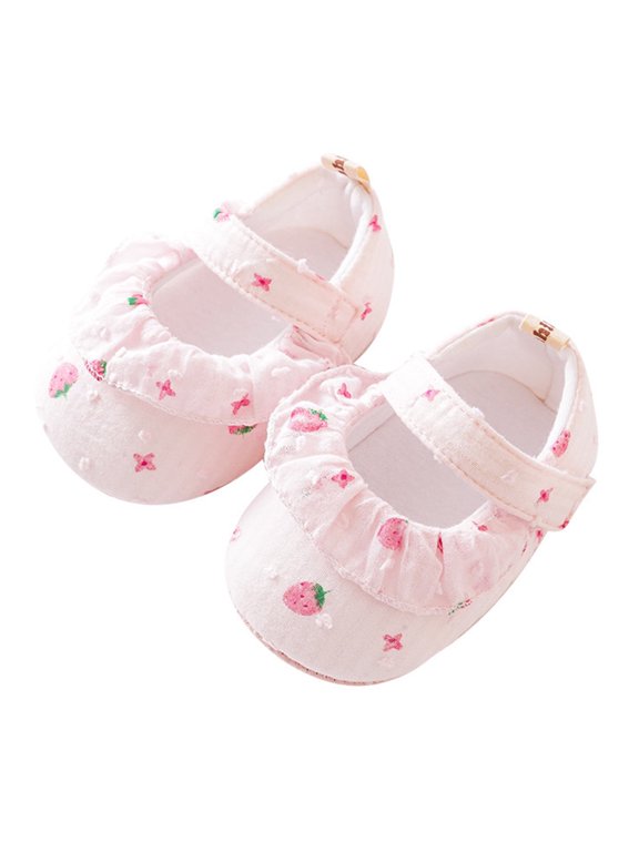 Toddler Shoes Size 6-12 Months Strawberry Prints Soft Non Floor Flats Comfort Lightweight Elastic First Birthday Pink Sneakers