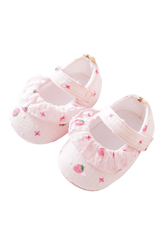 Toddler Shoes Size 6-12 Months Strawberry Prints Soft Non Floor Flats Comfort Lightweight Elastic First Birthday Pink Sneakers