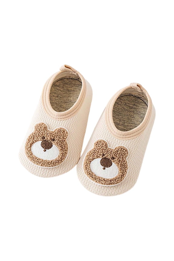 Toddler Shoes for Unisex Closed Toe Cartoon Fuzzy Patch Floor Socks Anti Mesh Breathable Toddler Sneaker for Baby First Walkers Summer Khaki Size 6